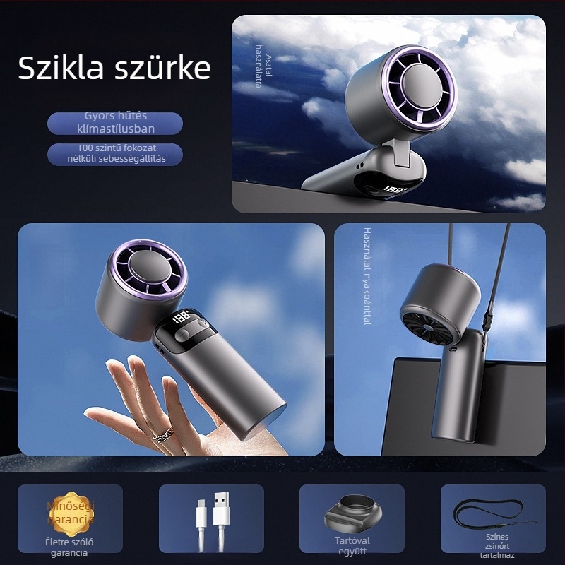 USB-s kézi ventilátor félvezető hűtéssel, összecsukható, brushless motor, beépített akkumulátor 2000–4000 mAh