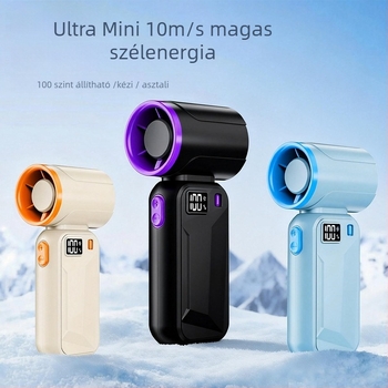Kézi mini ventilátor USB töltés, lapát nélküli motorral, beépített akkumulátor 2000–4000mAh, 100 sebességfokozat