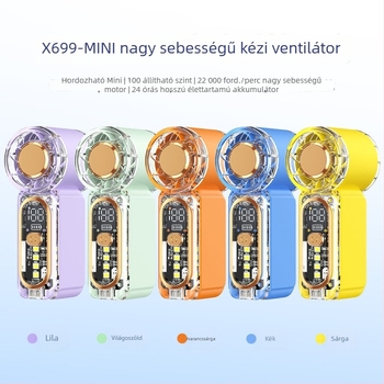 X699 Nagy sebességű mini kézi ventilátor USB töltéssel, beépített akkumulátor, 5 fokozat, hordozható kültéri használatra