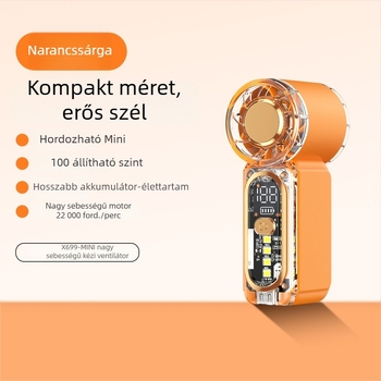 X699 Nagy sebességű mini kézi ventilátor USB töltéssel, beépített akkumulátor, 5 fokozat, hordozható kültéri használatra
