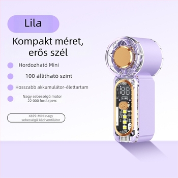 X699 Nagy sebességű mini kézi ventilátor USB töltéssel, beépített akkumulátor, 5 fokozat, hordozható kültéri használatra