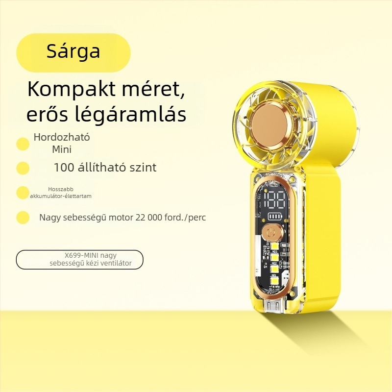 X699 Nagy sebességű mini kézi ventilátor USB töltéssel, beépített akkumulátor, 5 fokozat, hordozható kültéri használatra