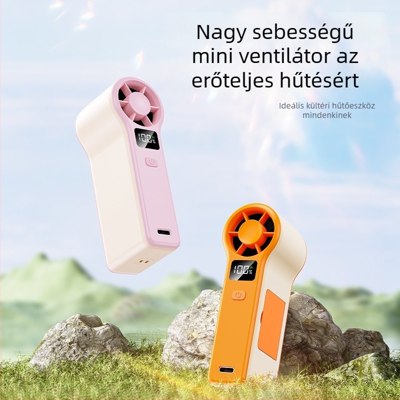 GF8 magas fordulatú kézi ventilátor USB töltéssel, turbina kialakítás, digitális kijelző és tükör, könnyű és kompakt