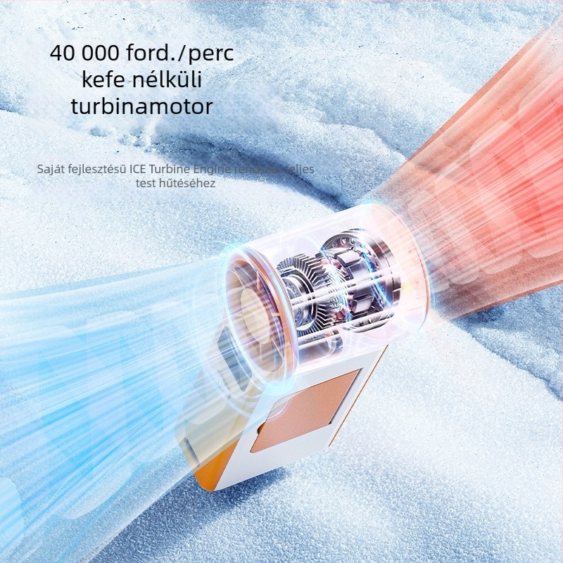 GF8 magas fordulatú kézi ventilátor USB töltéssel, turbina kialakítás, digitális kijelző és tükör, könnyű és kompakt