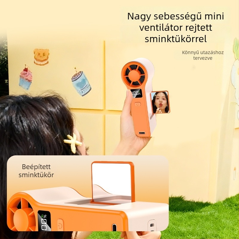 GF8 magas fordulatú kézi ventilátor USB töltéssel, turbina kialakítás, digitális kijelző és tükör, könnyű és kompakt