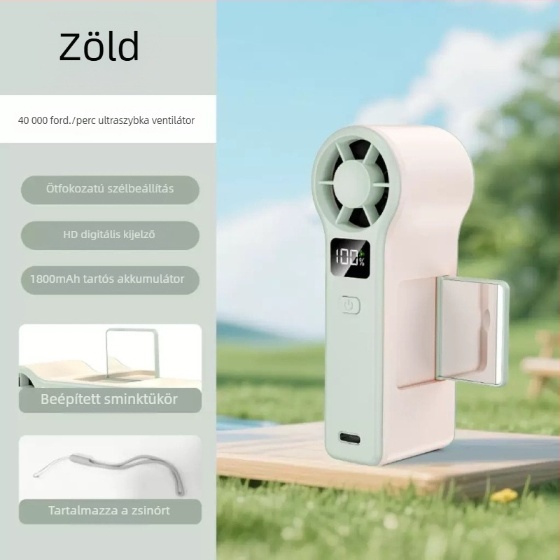 GF8 magas fordulatú kézi ventilátor USB töltéssel, turbina kialakítás, digitális kijelző és tükör, könnyű és kompakt