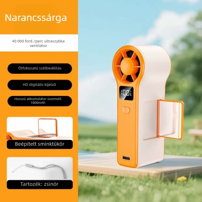 GF8 magas fordulatú kézi ventilátor USB töltéssel, turbina kialakítás, digitális kijelző és tükör, könnyű és kompakt