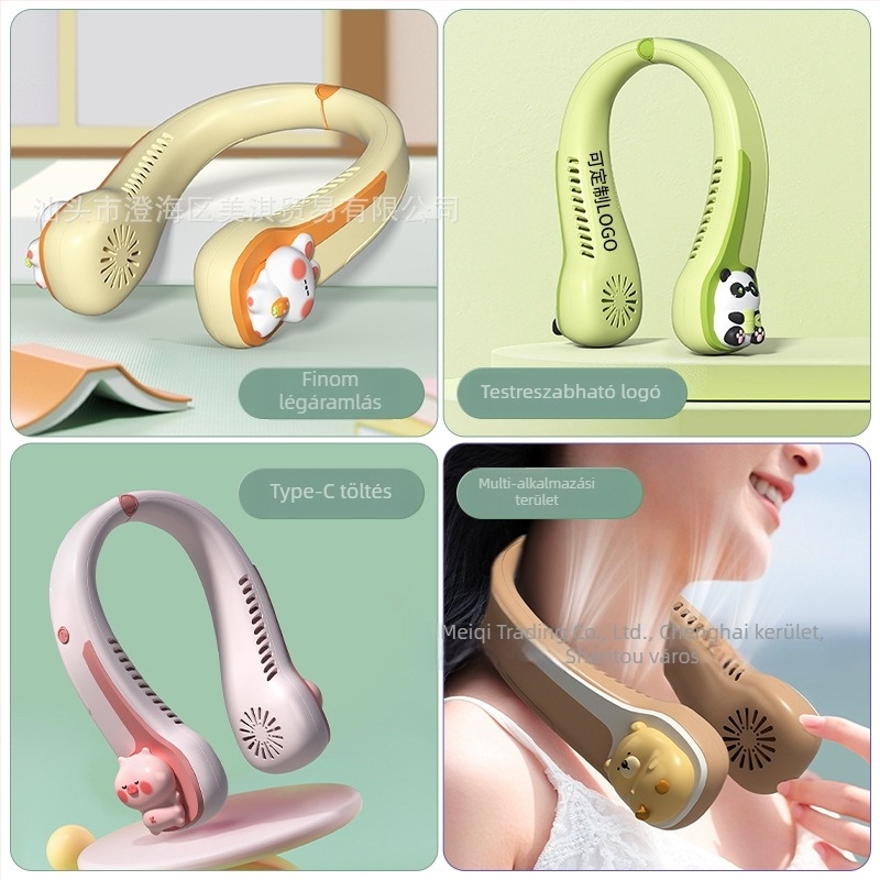 Nyakba akasztható blade-mentes ventilátor, beépített akkumulátorral, USB-töltéssel, 3 sebességgel, alacsony zajszinttel, hordozható kültéri ventilátor