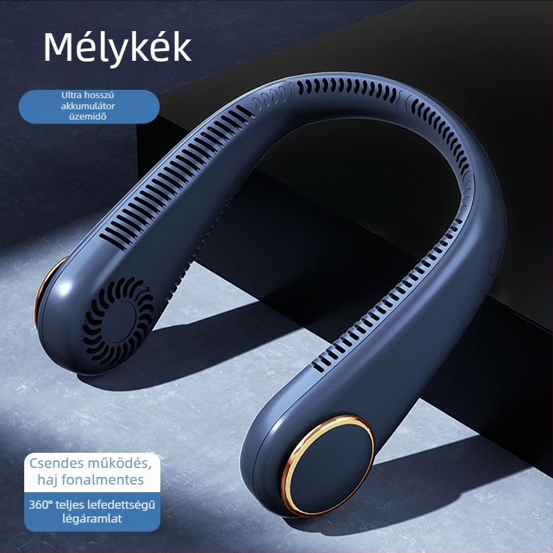 USB-s nyakventilátor, lapátok nélküli, beépített akkumulátor, 3 sebesség, zaj 36 dB alatt