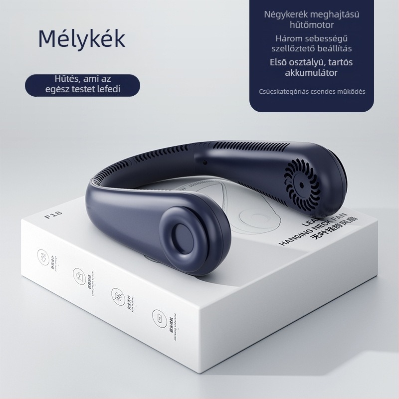 USB-s nyakventilátor, lapátok nélküli, beépített akkumulátor, 3 sebesség, zaj 36 dB alatt