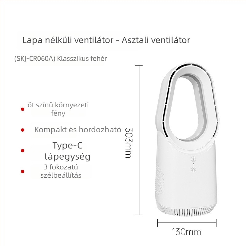 Lapát nélküli toronyventilátor, 060A, USB-tápellátás 5V/6W, brushless motor, érintőképernyős vezérlés
