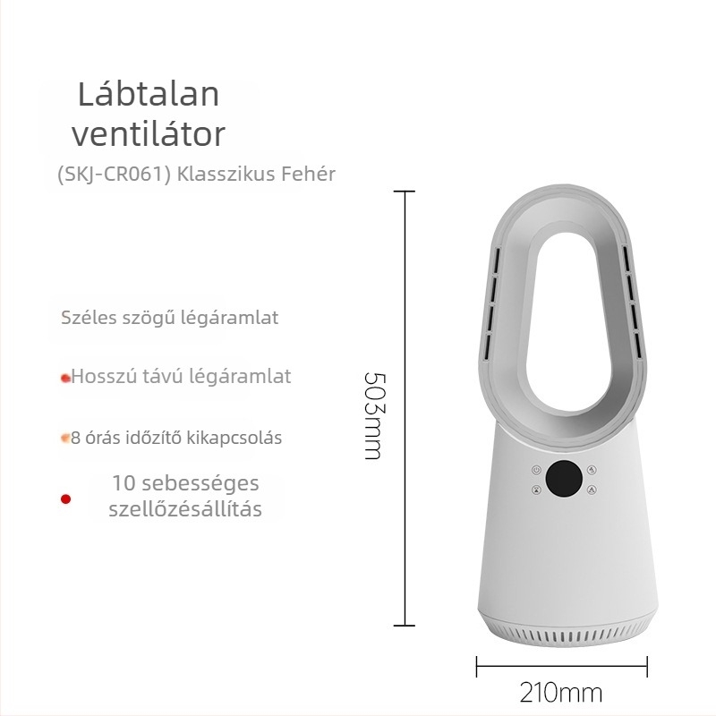 Lapát nélküli toronyventilátor, 060A, USB-tápellátás 5V/6W, brushless motor, érintőképernyős vezérlés