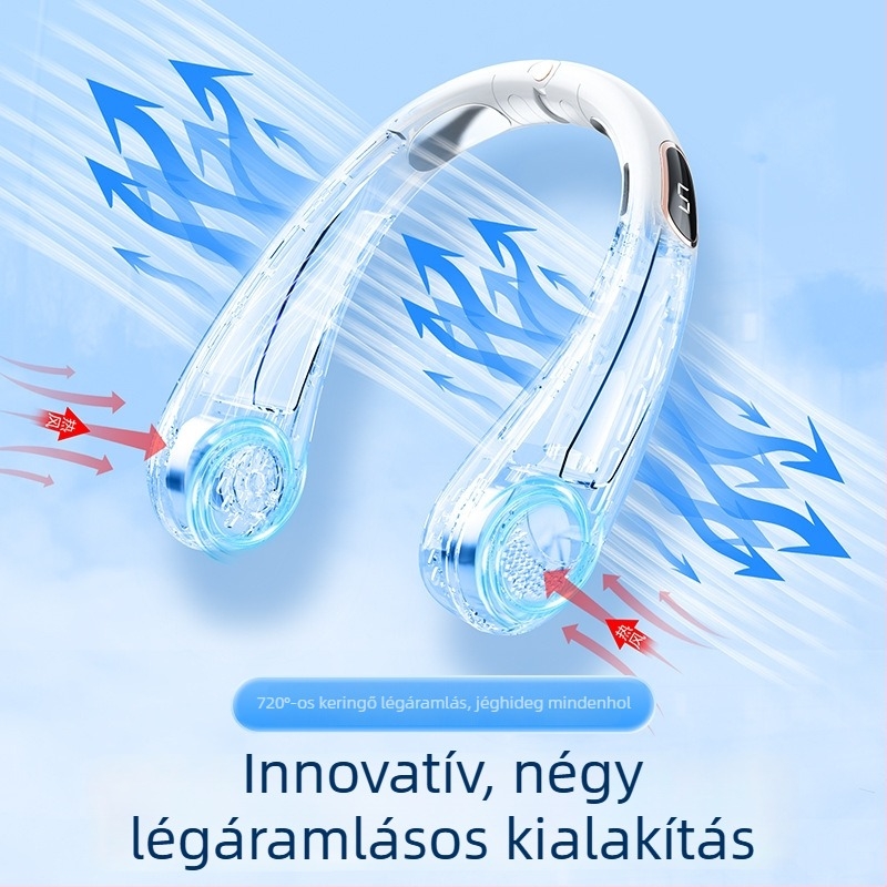 Új penge nélküli nyakventilátor, hordozható mini USB-újratölthető, csendes digitális kijelzővel