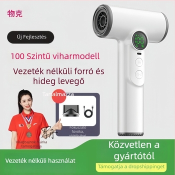 USB-n keresztül újratölthető vezeték nélküli hajszárító, 200W kefés motor, hideg/meleg levegő, 3 fokozatú légáramlat, túlmelegedés elleni védelem
