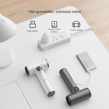 USB-n keresztül újratölthető vezeték nélküli hajszárító, 200W kefés motor, hideg/meleg levegő, 3 fokozatú légáramlat, túlmelegedés elleni védelem