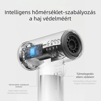 USB-n keresztül újratölthető vezeték nélküli hajszárító, 200W kefés motor, hideg/meleg levegő, 3 fokozatú légáramlat, túlmelegedés elleni védelem