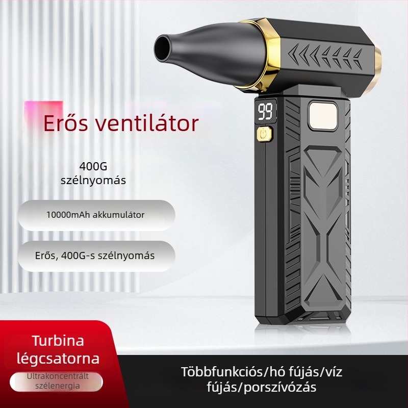 6 sebességű hordozható turbó levegőfúvó, kézi működés, újratölthető, kemping mini ventilátor
