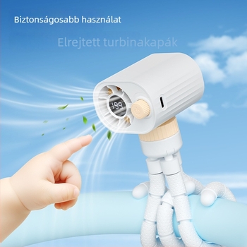 Kézben tartható bladeless mini ventilátor USB tápegységgel, brushless motor, lépésmentes sebességszabályozás, beépített 1200–2000 mAh akkumulátor