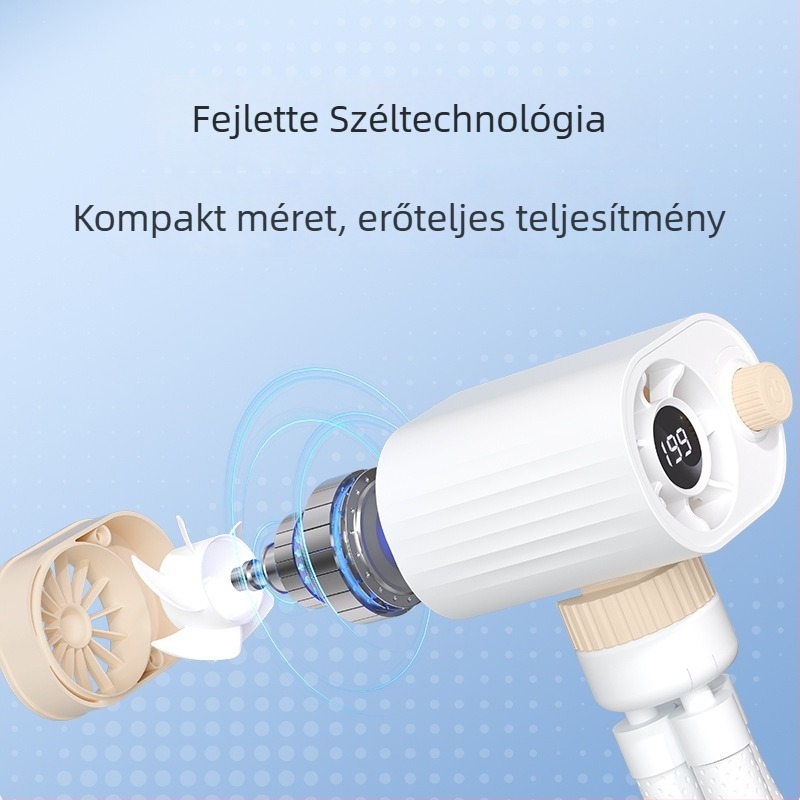 Kézben tartható bladeless mini ventilátor USB tápegységgel, brushless motor, lépésmentes sebességszabályozás, beépített 1200–2000 mAh akkumulátor