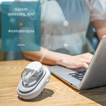 USB-s nyakba akasztható ventilátor köd-hűtéssel és aromaterápiával, beépített 2000–4000 mAh akkumulátor, 3 sebesség