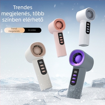 Kézi USB ventilátor digitális kijelzővel, lapát nélküli, brushless motor, beépített 1200-2000mAh akkumulátor, 100 sebességfokozat