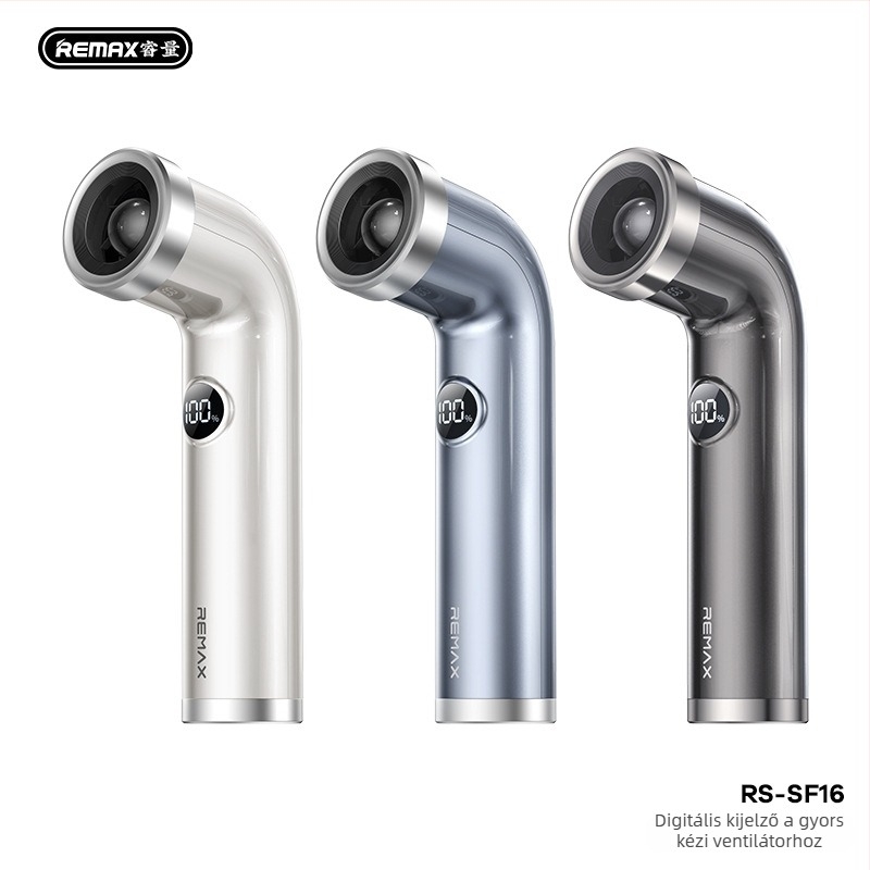 Remax Turbo Vortex kézi lapátmentes ventilátor, USB-töltés, 100 sebességszint, halk 36 dB alatt, beépített 2000–4000 mAh Li-ion akkumulátor