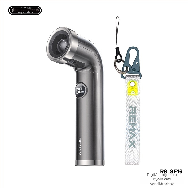 Remax Turbo Vortex kézi lapátmentes ventilátor, USB-töltés, 100 sebességszint, halk 36 dB alatt, beépített 2000–4000 mAh Li-ion akkumulátor