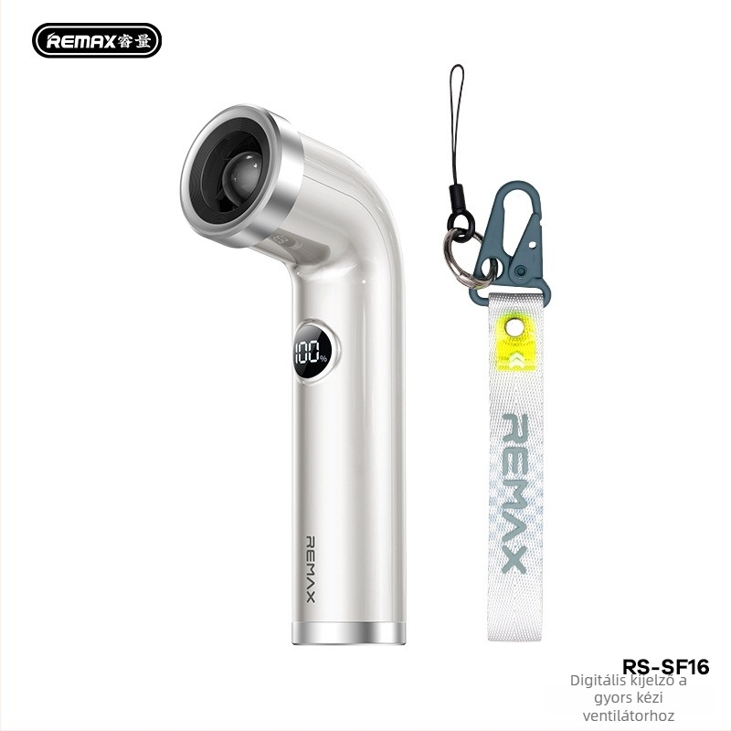 Remax Turbo Vortex kézi lapátmentes ventilátor, USB-töltés, 100 sebességszint, halk 36 dB alatt, beépített 2000–4000 mAh Li-ion akkumulátor