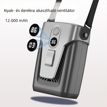 12000mAh övre akasztható, lapát nélküli hordozható ventillátor, USB töltéssel, kültéri használatra, 3 sebesség
