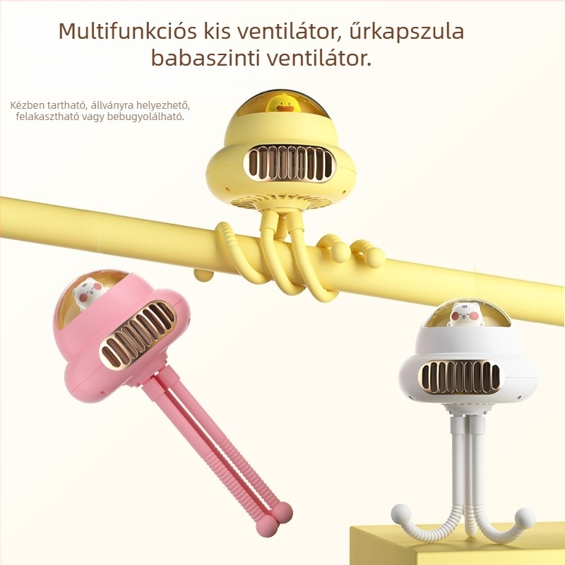 Októpusz asztali ventilátor pengétlen, beépített világítással, USB töltés, 4000–6000 mAh akkumulátor, 4 sebesség