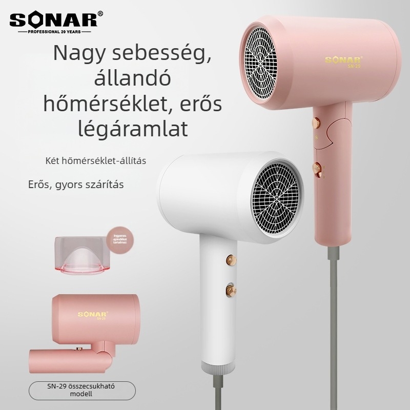 Összecsukható hajszárító, 1500W, 220V, hideg/meleg levegő, 3 sebesség