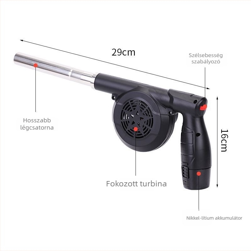 Kültéri BBQ ventilátor, 21V-os, újratölthető, vezeték nélküli, autóba szerelhető, tűzindító
