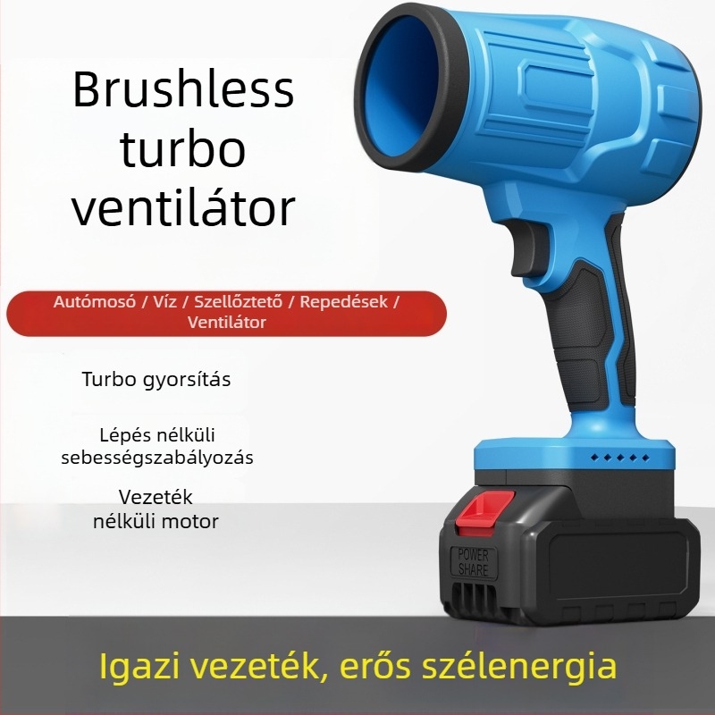 Ipari brushless turbinafúvó újratölthető lítium akkumulátorral — 21V, 2A, autómosáshoz és pormentesítéshez