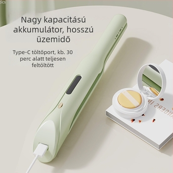 2 in 1 vezeték nélküli göndörítő és egyenesítő, mini kerámia bevonatú lemezek, hővezető 15 mm alatt, lítium akkumulátor, többszintű hőmérséklet-szabályozás, gyors formázás 1–2 perc