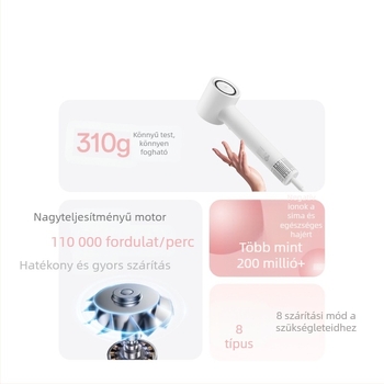 Negatív ionos hajszárító, nagy sebességű levegőáram, gyors szárítás és intelligens hőmérséklet-szabályozás, 220V-os hálózati tápegység