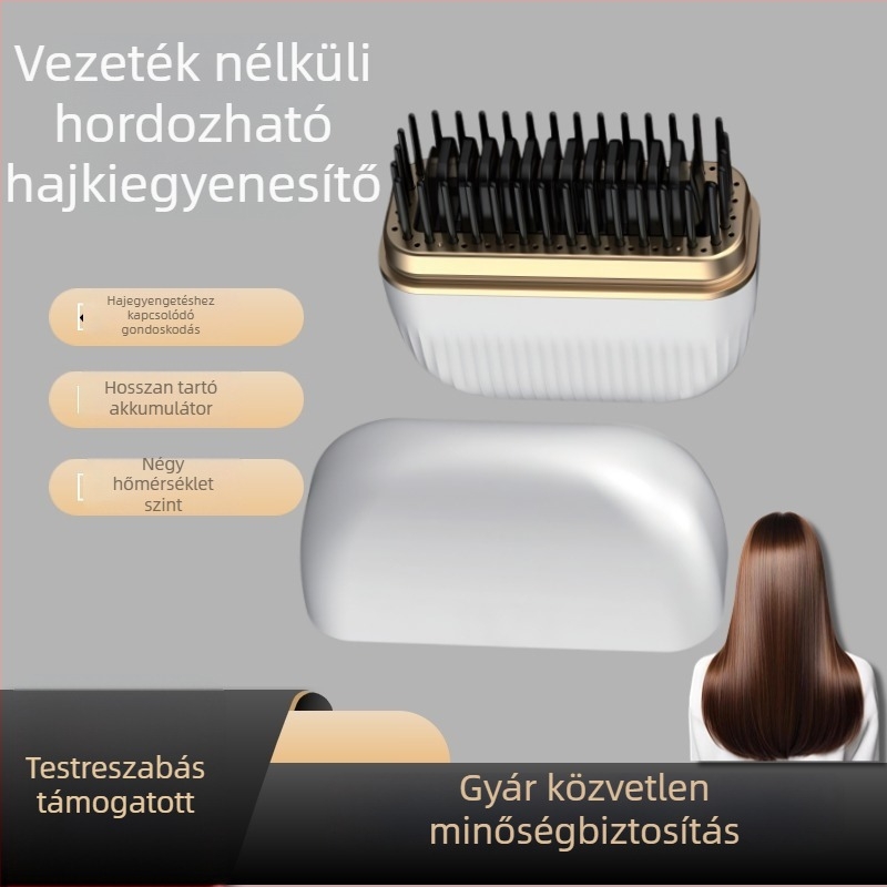 Hajegyenesítő fésű és göndörítő - vezeték nélküli, kétfunkciós USB-újratölthető, 15W, 3.7V, 4 hőmérséklet-szint, minden hajtípusra