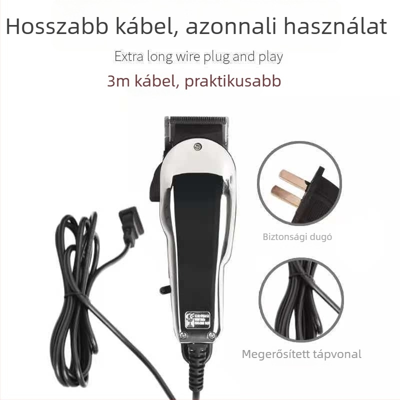 Kábeles elektromos hajvágó kefés motorral, rozsdamentes acél vágófej, kettős energiaellátás, otthoni használatra