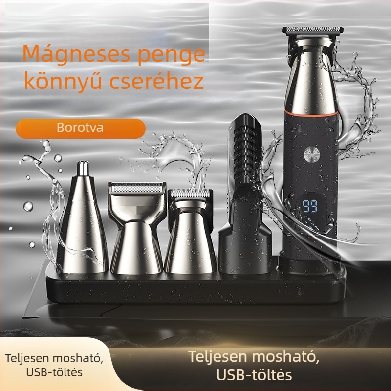 LK-881 Mágneses Hajvágó Digitális Kijelzővel – 6 az 1-ben, Tölthető, Vízálló, Kefemotor