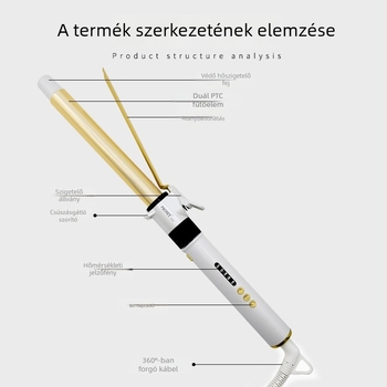 Titán bevonatú hajcsavaró; 220V-os vezetékes tápellátás; 45W; 10 szintű hőmérséklet-szabályozás