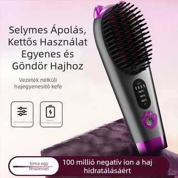 Vezeték nélkli kerámiás hajgöndörítő és hajvasaló fésű, negatív ionokkal, 2 az 1-ben