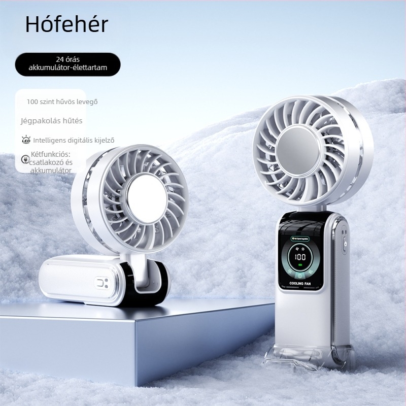 Kézben tartható USB-s ventilátor beépített akkumulátorral 2000–4000 mAh, 5V 10W, üzemidő 6–8 óra