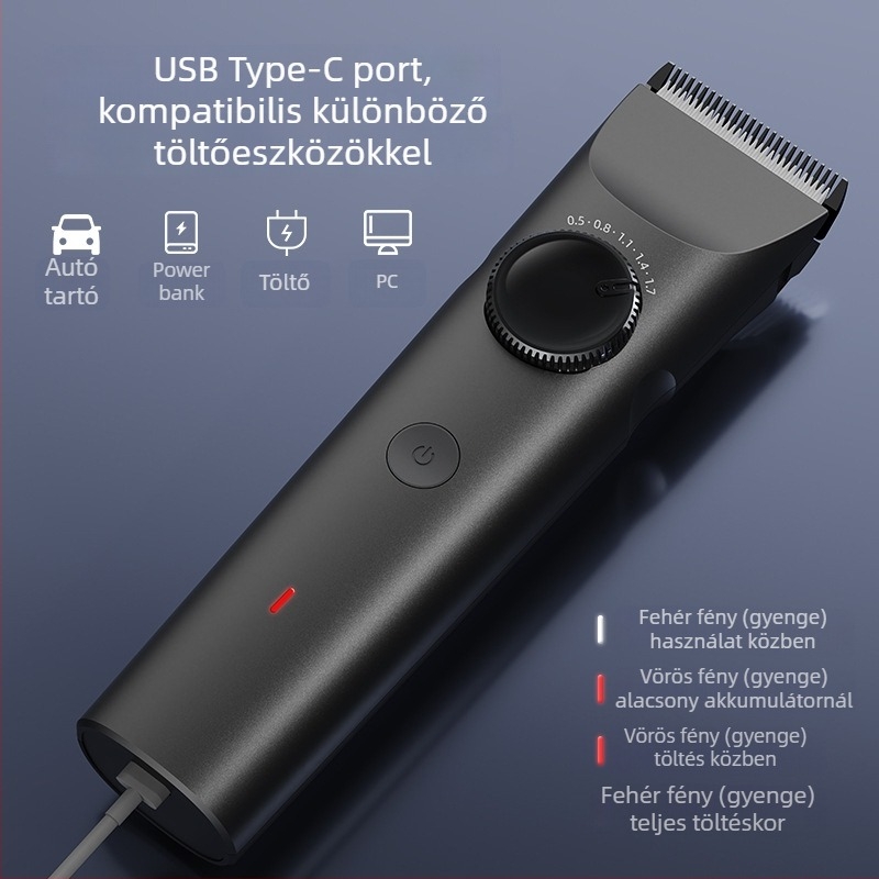 Elektromos hajvágó kerámia pengével, kefés motorral, beépített újratölthető akkumulátorral 1000-1200 mAh, levehető és mosható penge