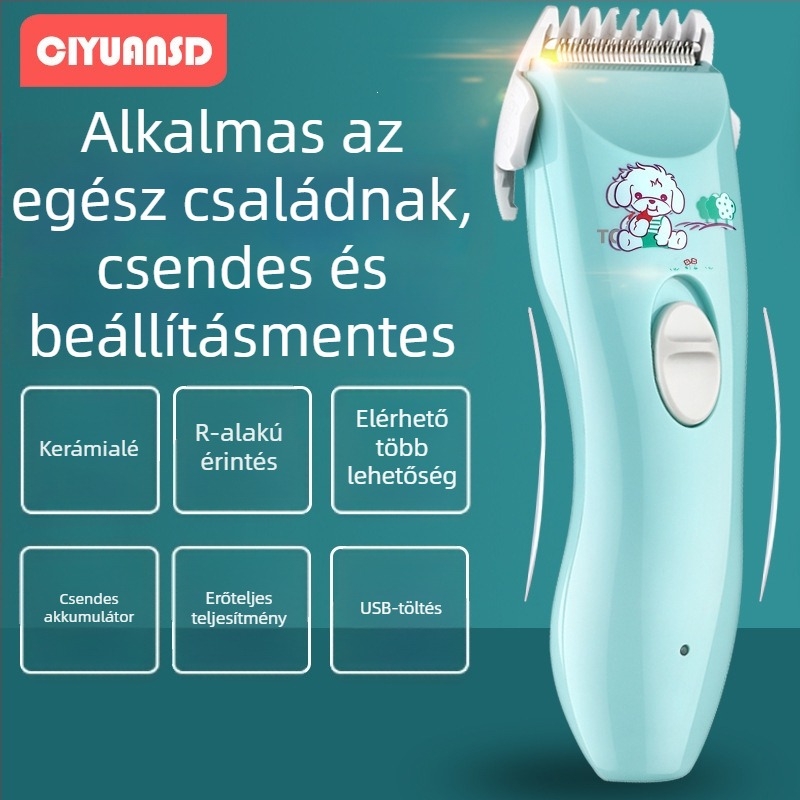 Baba hajvágó - újratölthető, kerámia vágófej, mosható penge, brushless motor, alacsony zaj 46-70 dB, gyerekeknek