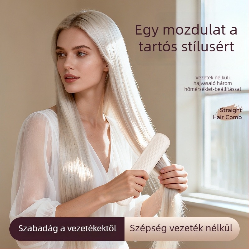 Vezeték nélküli hajformázó fésű – 3 az 1-ben szárítás, göndörítés és kiegyenesítés; turmalin-kerámiás fűtés; 31 mm vezetőátmérő; 3600 mAh akkumulátor; 10 hőmérséklet-szint