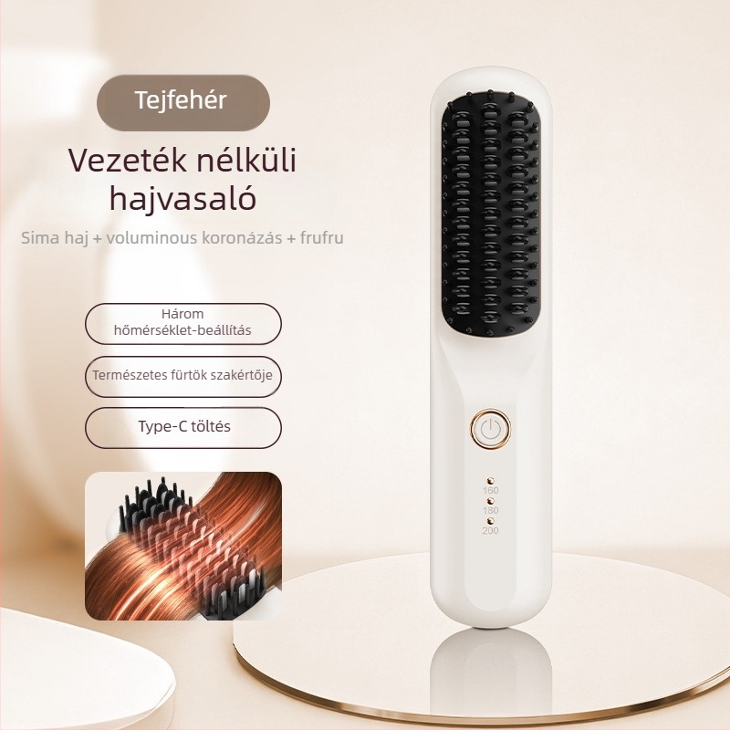 Vezeték nélküli hajformázó fésű – 3 az 1-ben szárítás, göndörítés és kiegyenesítés; turmalin-kerámiás fűtés; 31 mm vezetőátmérő; 3600 mAh akkumulátor; 10 hőmérséklet-szint