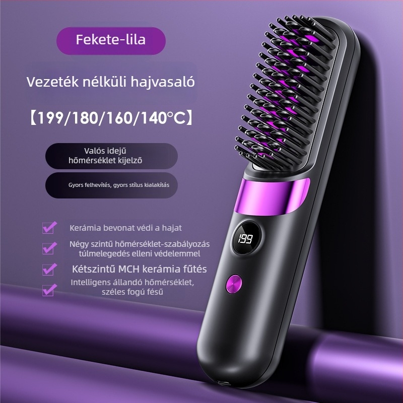 Vezeték nélküli hajformázó fésű – 3 az 1-ben szárítás, göndörítés és kiegyenesítés; turmalin-kerámiás fűtés; 31 mm vezetőátmérő; 3600 mAh akkumulátor; 10 hőmérséklet-szint