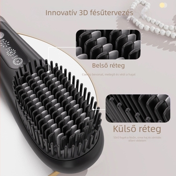 Kétfunkciós hajformázó kefével, vezeték nélküli Li-ion akkumulátor, kerámia bevonatú fűtőelem, 40W, KC/CE/UL/FCC/ROHS tanúsítványok
