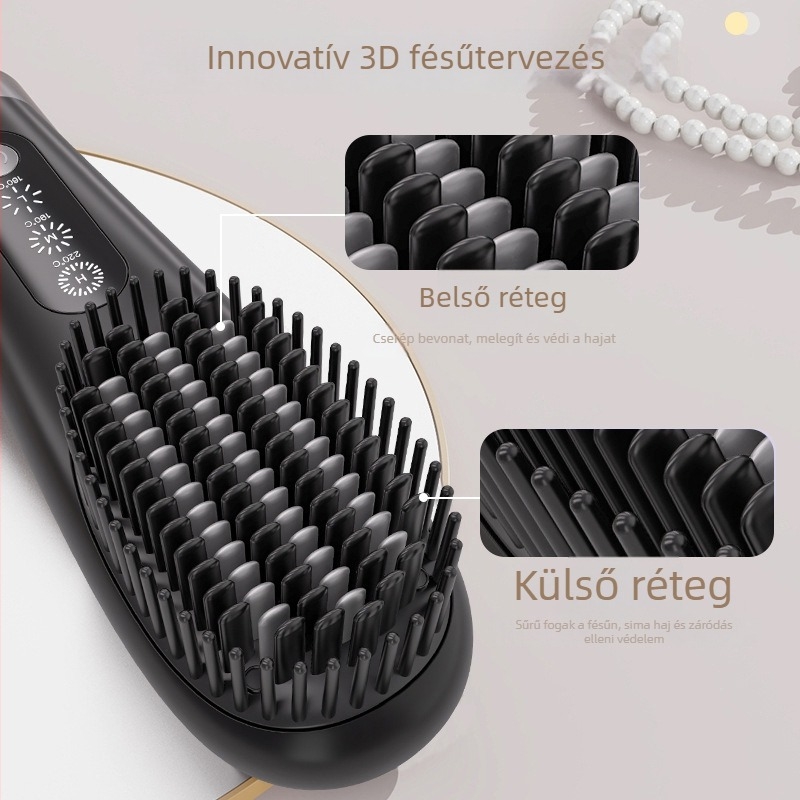 Kétfunkciós hajformázó kefével, vezeték nélküli Li-ion akkumulátor, kerámia bevonatú fűtőelem, 40W, KC/CE/UL/FCC/ROHS tanúsítványok