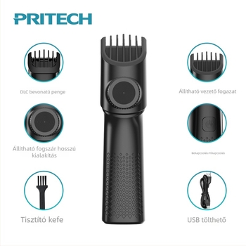 PR-8010 elektromos hajvágó otthoni és fodrászati használatra, szénkefe nélküli motor, rozsdamentes acél vágófej, beépített 500–800 mAh akkumulátor, vízálló