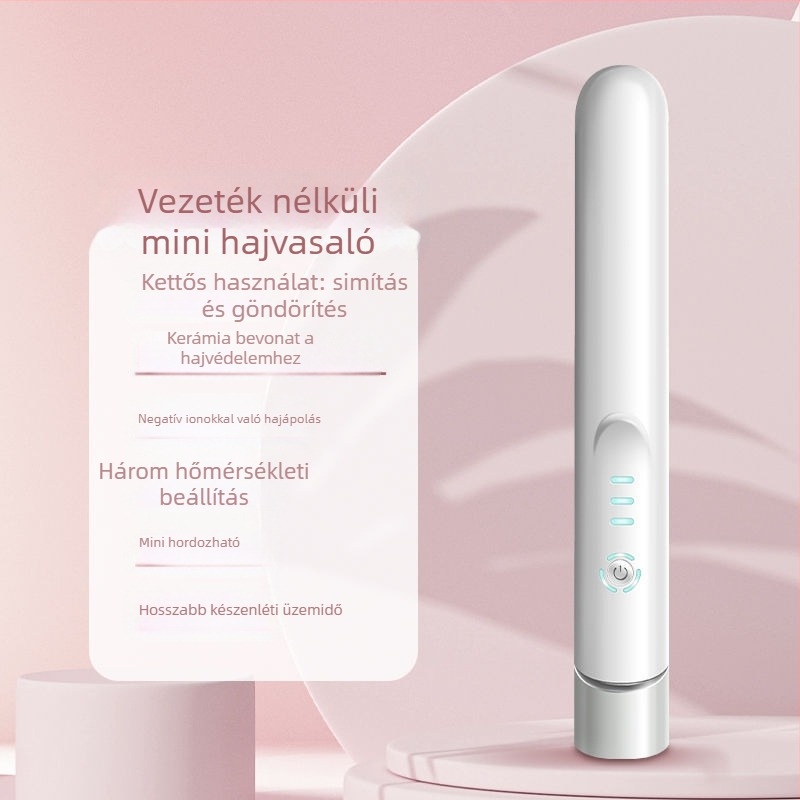 Vezeték nélküli, újratölthető 3-az-1-ben hajvasaló – egyenesítés és göndörítés, kompakt, környezetbarát ötvözetből készült fűtőelem
